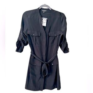 Express black silky utility style dress / NWT / medium / longer sleeves